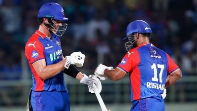 Delhi Capitals' skipper Rishabh Pant and Tristan Stubbs celebrate their partnership during the match against Kolkata Knight Riders (ANI) Delhi Capitals' skipper Rishabh Pant and Tristan Stubbs celebrate their partnership during the match against Kolkata Knight Riders (ANI)