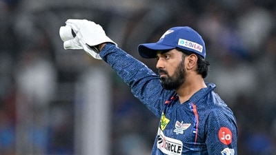 Lucknow Super Giants' captain KL Rahul gestures during the Indian Premier League (IPL) Twenty20 cricket match between Lucknow Super Giants and Gujarat Titans at the Ekana Cricket Stadium (AFP)
