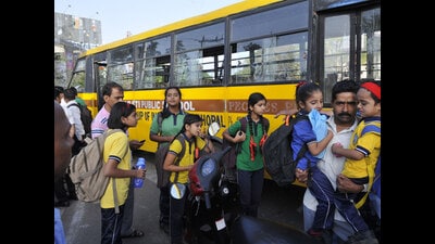 On Thursday, the district administration and city police got 45 school buses checked, of which 16 were challaned and 11 were impounded as these did not meet the fitness parameters. (HT PHOTO.) On Thursday, the district administration and city police got 45 school buses checked, of which 16 were challaned and 11 were impounded as these did not meet the fitness parameters. (HT PHOTO.)