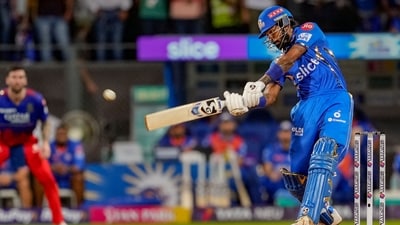 Mumbai Indians captain Hardik Pandya plays a shot. (PTI) Mumbai Indians captain Hardik Pandya plays a shot. (PTI)