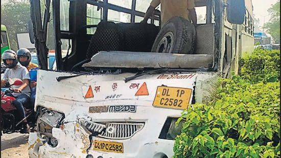 The bus was ferrying 42 students. (HT Photo)