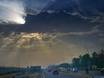 Clouds hover over the capital near airport in New Delhi