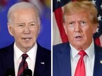 In this combination photo, President Joe Biden speaks in Milwaukee, March 13, 2024, left, and former President Donald Trump speaks in New York, Jan. 11, 2024. Voters in Wisconsin, New York, Connecticut and Rhode Island will weigh in Tuesday, April 2, on their parties' presidential nominees, a largely symbolic vote now that both Biden and Trump have locked up the Democratic and Republican nominations. (AP Photo)
