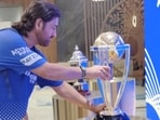 MS Dhoni reunites with ODI World Cup trophy MS Dhoni reunites with ODI World Cup trophy
