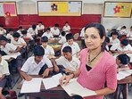 India, Mumbai...August 08, 2012... Sanjot ( Teacher ) teaching student at a school in Bandra, Mumbai, India on Wednesday, August 08, 2012... Photo by Kalpak pathak / Hindustan Times. (Hindustan Times) India, Mumbai...August 08, 2012... Sanjot ( Teacher ) teaching student at a school in Bandra, Mumbai, India on Wednesday, August 08, 2012... Photo by Kalpak pathak / Hindustan Times. (Hindustan Times)
