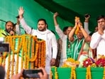 RJD leader and former Bihar deputy chief minister Tejashwi Yadav acknowledges supporters during an election rally in Jamui. (PTI file photo)