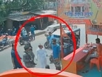 Screengrab of video shared by TMC showing Adhir Ranjan Chowdhury getting into an altercation. Screengrab of video shared by TMC showing Adhir Ranjan Chowdhury getting into an altercation.