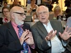 Belgian physicist Francois Englert and British physicist Peter Higgs at the European Organization for Nuclear Research (CERN) in Meyrin.