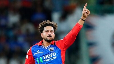 Delhi Capitals' Kuldeep Yadav celebrates a wicket. (ICC-X) Delhi Capitals' Kuldeep Yadav celebrates a wicket. (ICC-X)