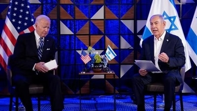 US President Joe Biden rushed back to Washington, D.C. from Delaware to "consult with his national security team about events in the Middle East," the White House claimed, hours before Iran launched drones and missile against Iran. (AP ) US President Joe Biden rushed back to Washington, D.C. from Delaware to "consult with his national security team about events in the Middle East," the White House claimed, hours before Iran launched drones and missile against Iran. (AP )