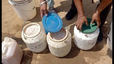 Excise and police teams recover 35,000 litre lahan, 59 illicit liquor bottles in Ludhiana on Saturday. (HT Photo) Excise and police teams recover 35,000 litre lahan, 59 illicit liquor bottles in Ludhiana on Saturday. (HT Photo)