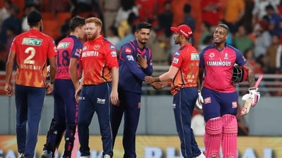 Shimron Hetmyer finished it off in style for Rajasthan Royals and helped them claim the two crucial points with a three-wicket win over Punjab Kings. (AP) Shimron Hetmyer finished it off in style for Rajasthan Royals and helped them claim the two crucial points with a three-wicket win over Punjab Kings. (AP)