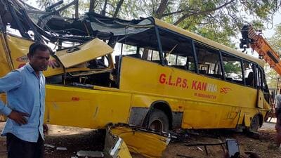 Mahendragarh, April 11: Six schoolchildren were killed and several others injured after the bus they were travelling in overturned near Unhani village in Kanina sub-division here at Mahendragarh district on April 11 (HT Photo/Manoj Dhaka) Mahendragarh, April 11: Six schoolchildren were killed and several others injured after the bus they were travelling in overturned near Unhani village in Kanina sub-division here at Mahendragarh district on April 11 (HT Photo/Manoj Dhaka)