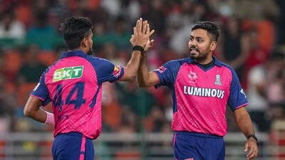 Avesh Khan, who had a forgettable outing against Gujarat Titans, bounced back well and claimed a couple of wickets against Punjab Kings. (PTI) Avesh Khan, who had a forgettable outing against Gujarat Titans, bounced back well and claimed a couple of wickets against Punjab Kings. (PTI)