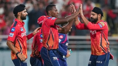 Kagiso Rabada was the pick of the bowlers for Punjab Kings as he claimed two wickets for 18 runs in his four overs. (PTI) Kagiso Rabada was the pick of the bowlers for Punjab Kings as he claimed two wickets for 18 runs in his four overs. (PTI)