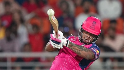 In the last-over thriller, Shimton Hetmyer scored 10-ball 27* to take the Royals over the line with a ball to spare. (PTI) In the last-over thriller, Shimton Hetmyer scored 10-ball 27* to take the Royals over the line with a ball to spare. (PTI)