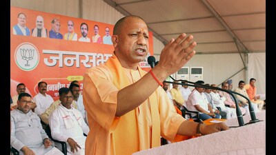 Uttar Pradesh Chief Minister Yogi Adityanath addresses a public meeting ahead of the Lok Sabha polls, in Moradabad, Saturday (PTI) Uttar Pradesh Chief Minister Yogi Adityanath addresses a public meeting ahead of the Lok Sabha polls, in Moradabad, Saturday (PTI)