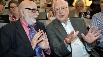 Belgian physicist Francois Englert and British physicist Peter Higgs at the European Organization for Nuclear Research (CERN) in Meyrin. (AP file photo)
