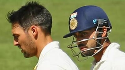 Virat Kohli (L) looks at Mitchell Johnson during the first Test of the series in 2014 (File) Virat Kohli (L) looks at Mitchell Johnson during the first Test of the series in 2014 (File)