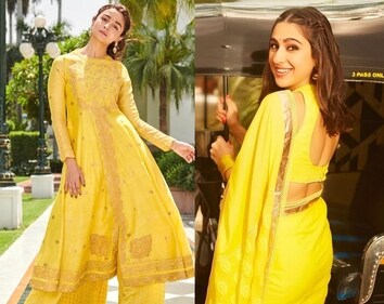 Alia Bhatt and Sara Ali Khan in bright yellow ethnic outfits Alia Bhatt and Sara Ali Khan in bright yellow ethnic outfits