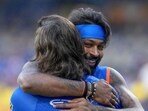 Hardik Pandya and MS Dhoni share a special moment ahead of the
mega MI vs CSK clash. Hardik Pandya and MS Dhoni share a special moment ahead of the
mega MI vs CSK clash.