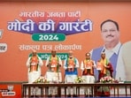Prime Minister Narendra Modi, union home minister Amit Shah, union defence minister Rajnath Singh, union finance minister Nirmala Sitharaman and BJP national president JP Nadda release the party's manifesto. Prime Minister Narendra Modi, union home minister Amit Shah, union defence minister Rajnath Singh, union finance minister Nirmala Sitharaman and BJP national president JP Nadda release the party's manifesto.