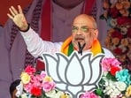 Union Home Minister Amit Shah addresses a public meeting ahead of the Lok Sabha polls, in Rajnandgaon on Sunday. 