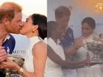 Britain's Prince Harry and wife Meghan Markle, Duchess of Sussex, kiss as she presents his polo team with the trophy for winning the 2024 Royal Salute Polo Challenge to Benefit Sentebale, Friday, April 12, 2024, in Wellington, Fla. His teammates are, from left, Dana Barnes, Adolfo Cambiaso, and Malcolm Borwick. AP/PTI(AP04_13_2024_000122A) Britain's Prince Harry and wife Meghan Markle, Duchess of Sussex, kiss as she presents his polo team with the trophy for winning the 2024 Royal Salute Polo Challenge to Benefit Sentebale, Friday, April 12, 2024, in Wellington, Fla. His teammates are, from left, Dana Barnes, Adolfo Cambiaso, and Malcolm Borwick. AP/PTI(AP04_13_2024_000122A)