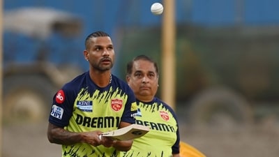 PBKS Captain Shikhar Dhawan during a practice session. PBKS Captain Shikhar Dhawan during a practice session.