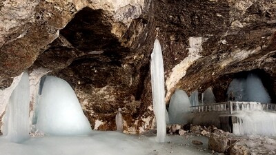 A view of the holy 'Shivlinga' full formed at the cave of Amarnath temple during an annual pilgrimage. (File/ ANI) A view of the holy 'Shivlinga' full formed at the cave of Amarnath temple during an annual pilgrimage. (File/ ANI)