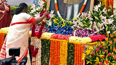 President Droupadi Murmu pays tribute to Dr BR Ambedkar on his birth anniversary, at the Parliament premises in New Delhi. (ANI) President Droupadi Murmu pays tribute to Dr BR Ambedkar on his birth anniversary, at the Parliament premises in New Delhi. (ANI)