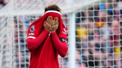 Liverpool vs Crystal Palace: Curtis Jones reacts after missing a scoring chance during the match against Crystal Palace at Anfield Stadium. (AP) Liverpool vs Crystal Palace: Curtis Jones reacts after missing a scoring chance during the match against Crystal Palace at Anfield Stadium. (AP)