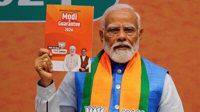 "In the last 10 years, BJP has implemented every aspect of its manifesto as a guarantee. BJP has restored the sanctity of the manifesto," PM Narendra Modi said at the release of the manifesto.&nbsp; (REUTERS)