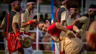 Bihu is incomplete without music and dance. The festival is marked by the rhythmic beats of the Dhol, a traditional drum, and the melodious tunes of the Pepa, a wind instrument. (AP) Bihu is incomplete without music and dance. The festival is marked by the rhythmic beats of the Dhol, a traditional drum, and the melodious tunes of the Pepa, a wind instrument. (AP)