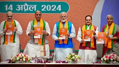 Prime Minister Narendra Modi on Sunday released the Bharatiya Janata Party's (BJP) Lok Sabha manifesto which has a special focus on the poor, youth, farmers, and women. He asserted that a stable government with a full majority was necessary during uncertain times worldwide. (AP) Prime Minister Narendra Modi on Sunday released the Bharatiya Janata Party's (BJP) Lok Sabha manifesto which has a special focus on the poor, youth, farmers, and women. He asserted that a stable government with a full majority was necessary during uncertain times worldwide. (AP)