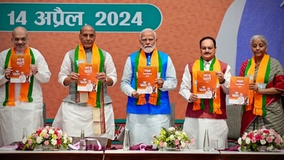 Prime Minister Narendra Modi releases Bharatiya Janata Party's manifesto for the upcoming Lok Sabha elections (AP) Prime Minister Narendra Modi releases Bharatiya Janata Party's manifesto for the upcoming Lok Sabha elections (AP)
