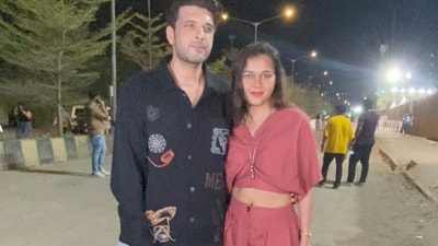 Karan Kundrra and Tejasswi Prakash made for an adorable pair as they posed for clicks. Karan Kundrra and Tejasswi Prakash made for an adorable pair as they posed for clicks.