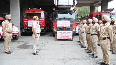 On the first day, fire brigade organised an awareness rally in Ludhiana. (HT Photo)