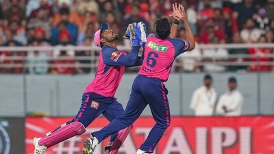 Rajasthan Royals' Avesh Khan and Sanju Samson attempt a catch during the ndian Premier League (IPL) 2024 T20 cricket match between Punjab Kings and Rajasthan Royals at Maharaja Yadavindra Singh International Cricket Stadium (PTI) Rajasthan Royals' Avesh Khan and Sanju Samson attempt a catch during the ndian Premier League (IPL) 2024 T20 cricket match between Punjab Kings and Rajasthan Royals at Maharaja Yadavindra Singh International Cricket Stadium (PTI)