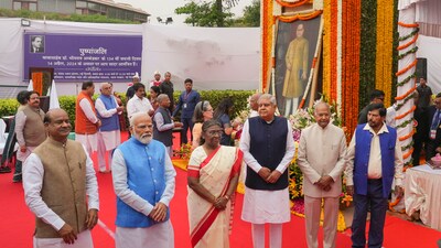 President Droupadi Murmu and Prime Minister Narendra Modi on Sunday paid floral tribute to Dr BR Ambedkar on his 134th birth anniversary. (PTI) President Droupadi Murmu and Prime Minister Narendra Modi on Sunday paid floral tribute to Dr BR Ambedkar on his 134th birth anniversary. (PTI)