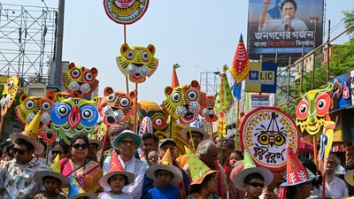 Poila Baisakh is also celebrated with small fairs showcasing a variety of products, including clothes, home décor, jewellery, and food. (PTI) Poila Baisakh is also celebrated with small fairs showcasing a variety of products, including clothes, home décor, jewellery, and food. (PTI)