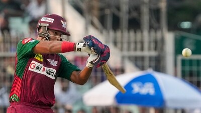 Nicholas Pooran (45 off 32 balls) smashed four sixes in his entertaining knock against KKR. (PTI) Nicholas Pooran (45 off 32 balls) smashed four sixes in his entertaining knock against KKR. (PTI)