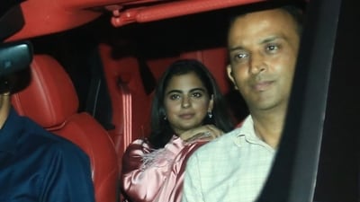 Isha Ambani spotted outside Janhvi Kapoor's Mumbai home on Saturday. (Pic: Varinder Chawla) Isha Ambani spotted outside Janhvi Kapoor's Mumbai home on Saturday. (Pic: Varinder Chawla)