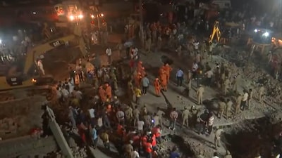 Rescue operations are underway to rescue people trapped in building collapse incident in Muzaffarnagar. (ANI)