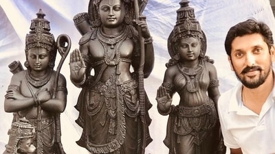 Sculptor Arun Yogiraj with idol of Lord Ram. Sculptor Arun Yogiraj with idol of Lord Ram.