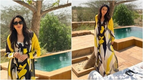 Karisma Kapoor poses in an AK-OK dress during an event. (Instagram) Karisma Kapoor poses in an AK-OK dress during an event. (Instagram)
