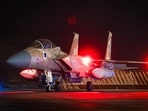 This handout picture released by the Israeli Army on April 14, 2024, shows an Israeli Air Force fighter aircraft at an undisclosed airfield reportedly after a mission to intercept incoming airborne threats.