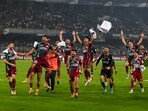 Mohun Bagan Super Giant players celebrate after beating Mumbai City FC 