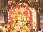 Morning aarti being performed at the Shri Aadya Katyayani Shakti Peeth temple at Chhattarpur in Delhi on Monday.