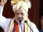 Union home minister Amit Shah speaks at a public rally ahead of the Lok Sabha polls in Manipur’s Imphal on Monday. (PTI) Union home minister Amit Shah speaks at a public rally ahead of the Lok Sabha polls in Manipur’s Imphal on Monday. (PTI)